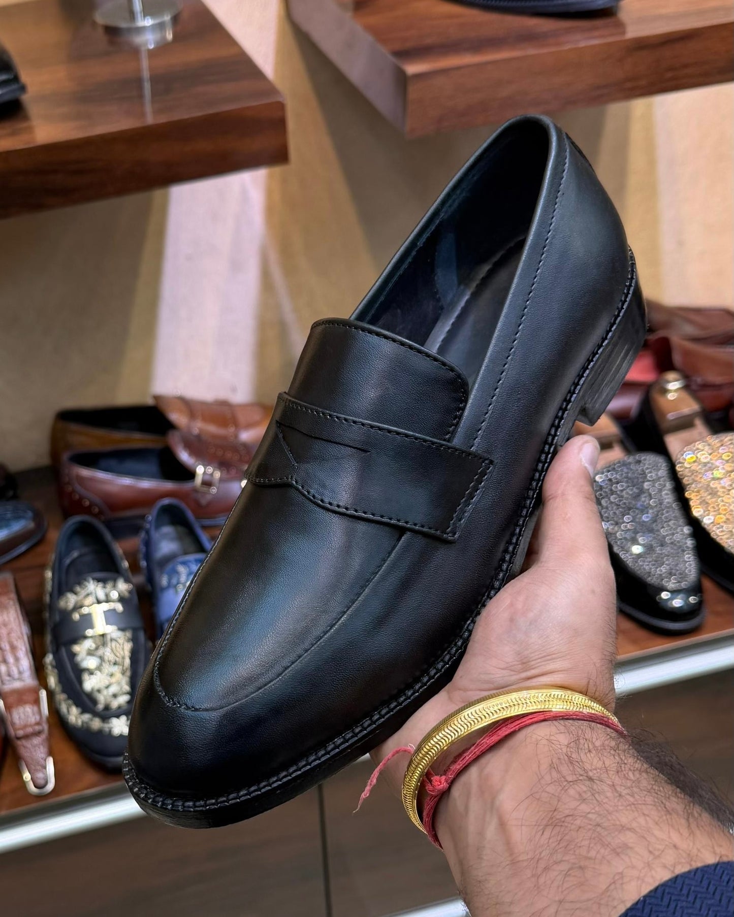 All Black Penny Loafers with Round Toe