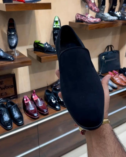 Pure Italian Black Suede Slip-ons