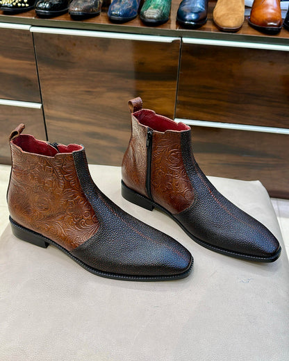 Limited Edition Two-Tone Real Stingray Fish Skin Zip Boots