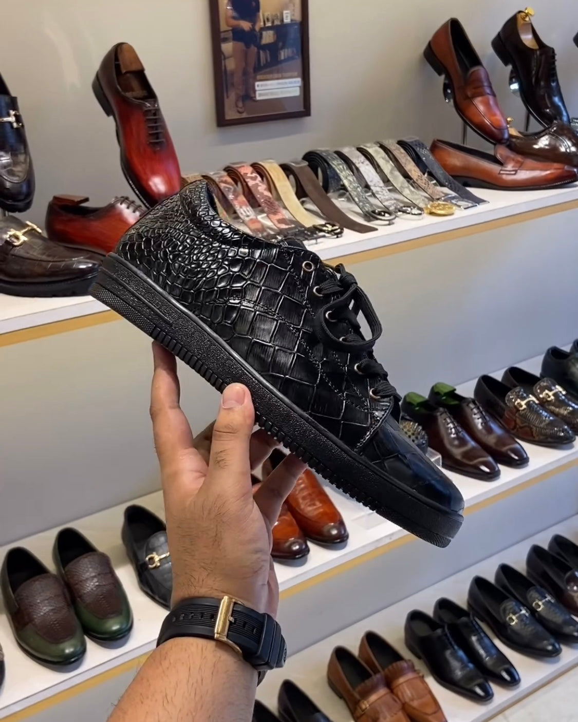 Charcoal Black Croc Scaled Sneakers