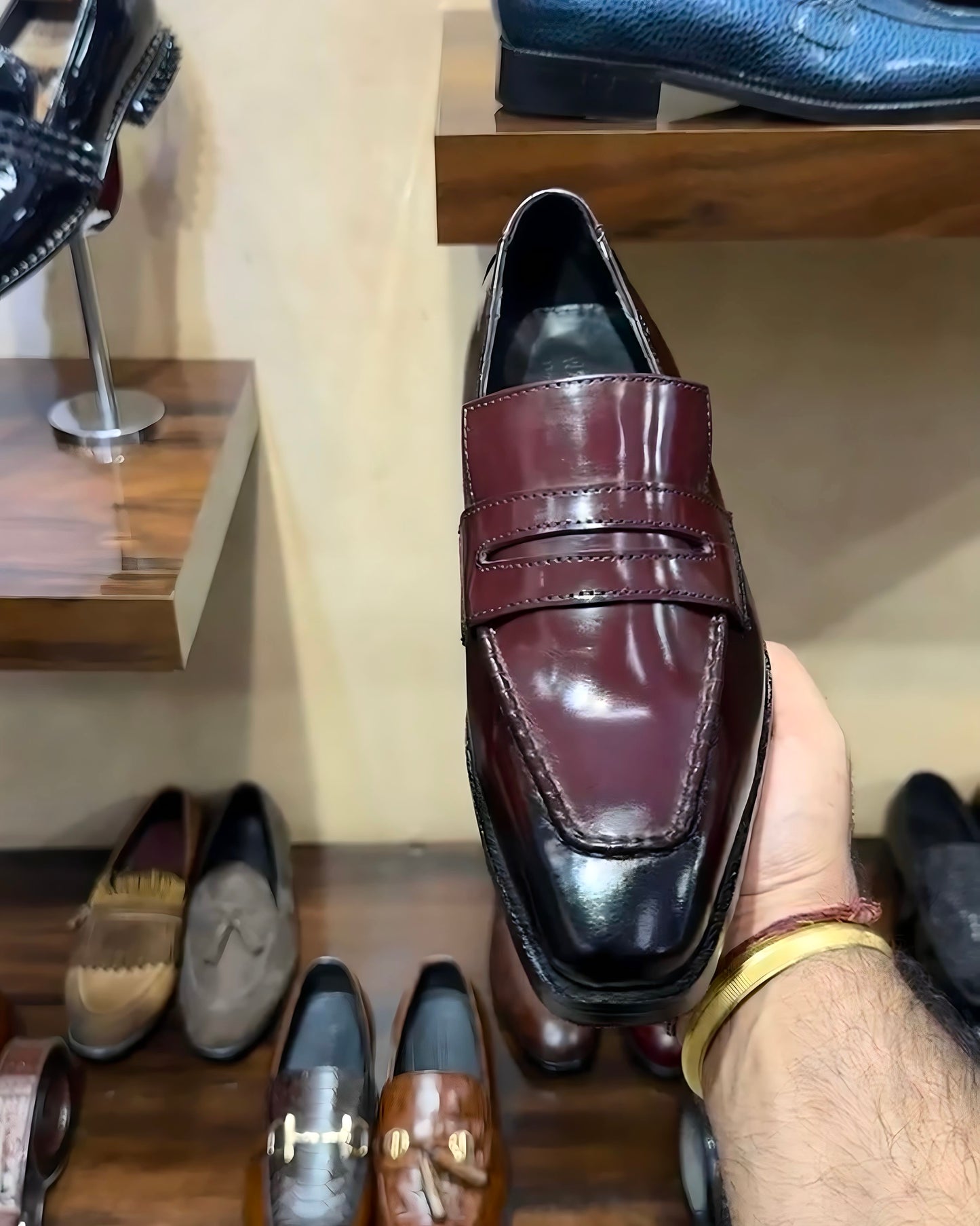 Two-tone Mirror Gloss Burgundy Penny Loafers