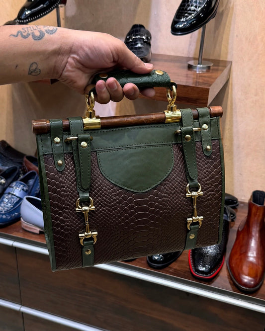 Dark Brown And Olive Green Handbag