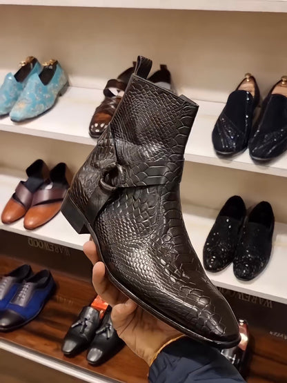Charcoal Black Cobra Scaled Zip Boots
