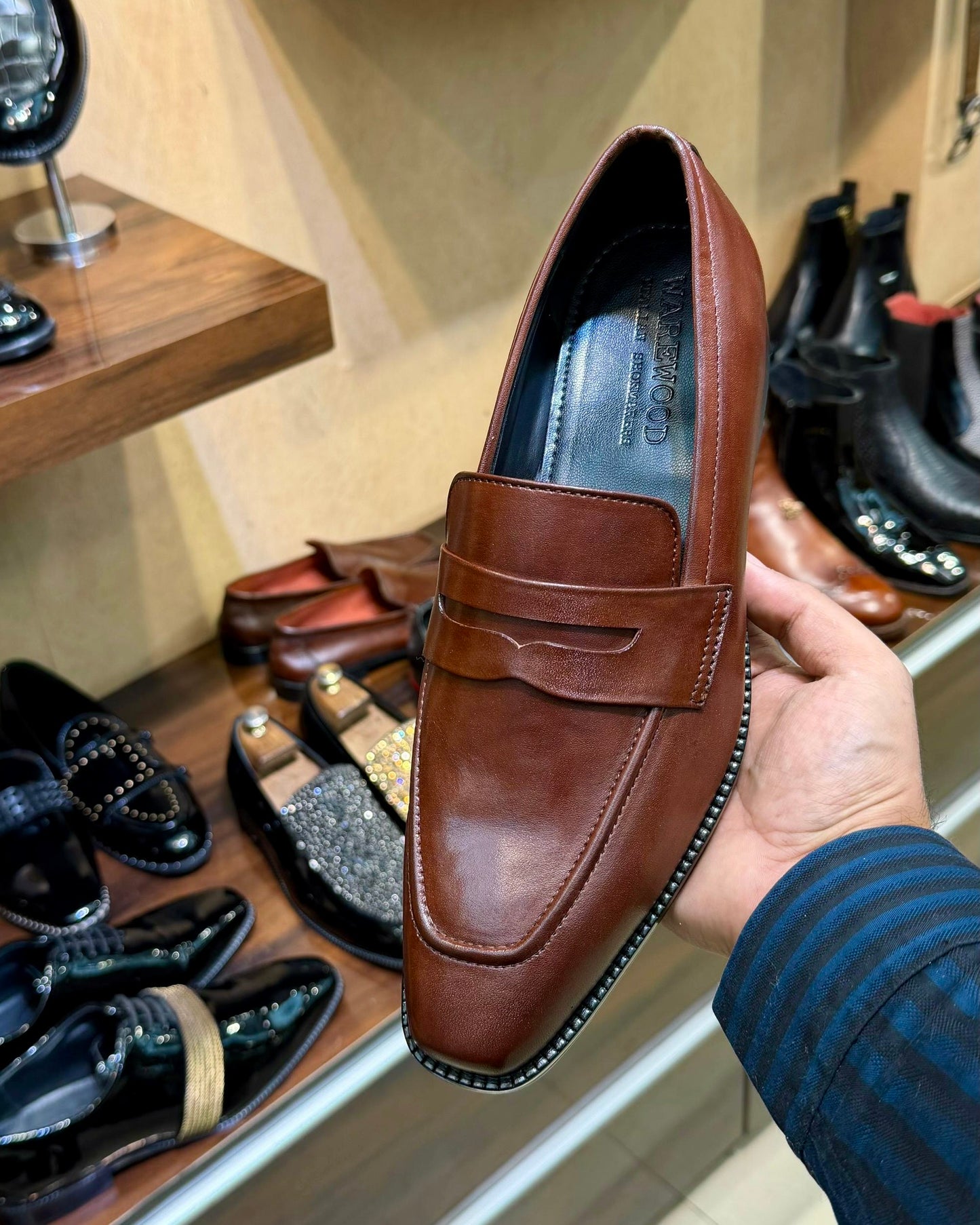Dark Tan Penny Loafers with Square Toe