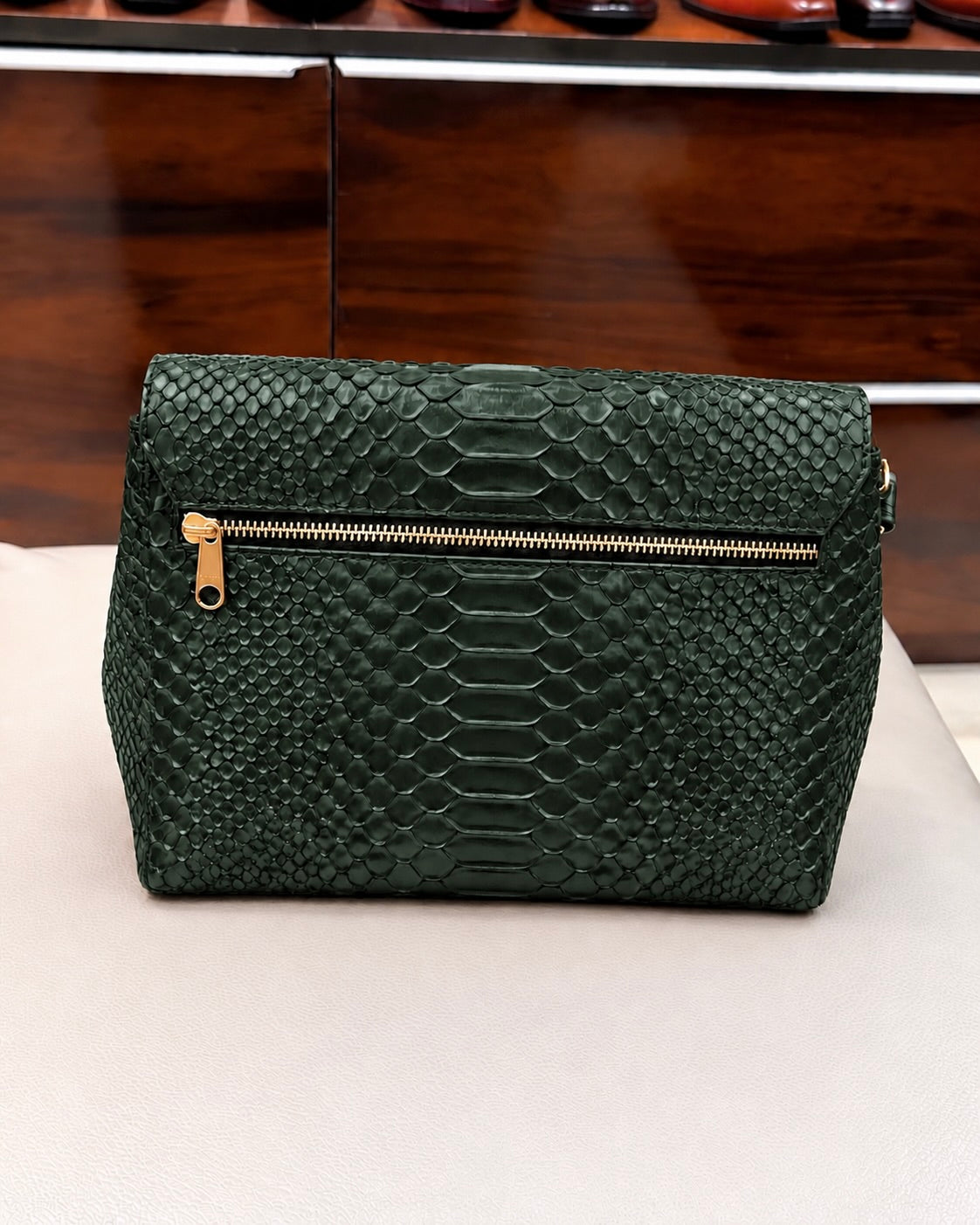 Dark Green Cobra Scaled Cross Body Bag