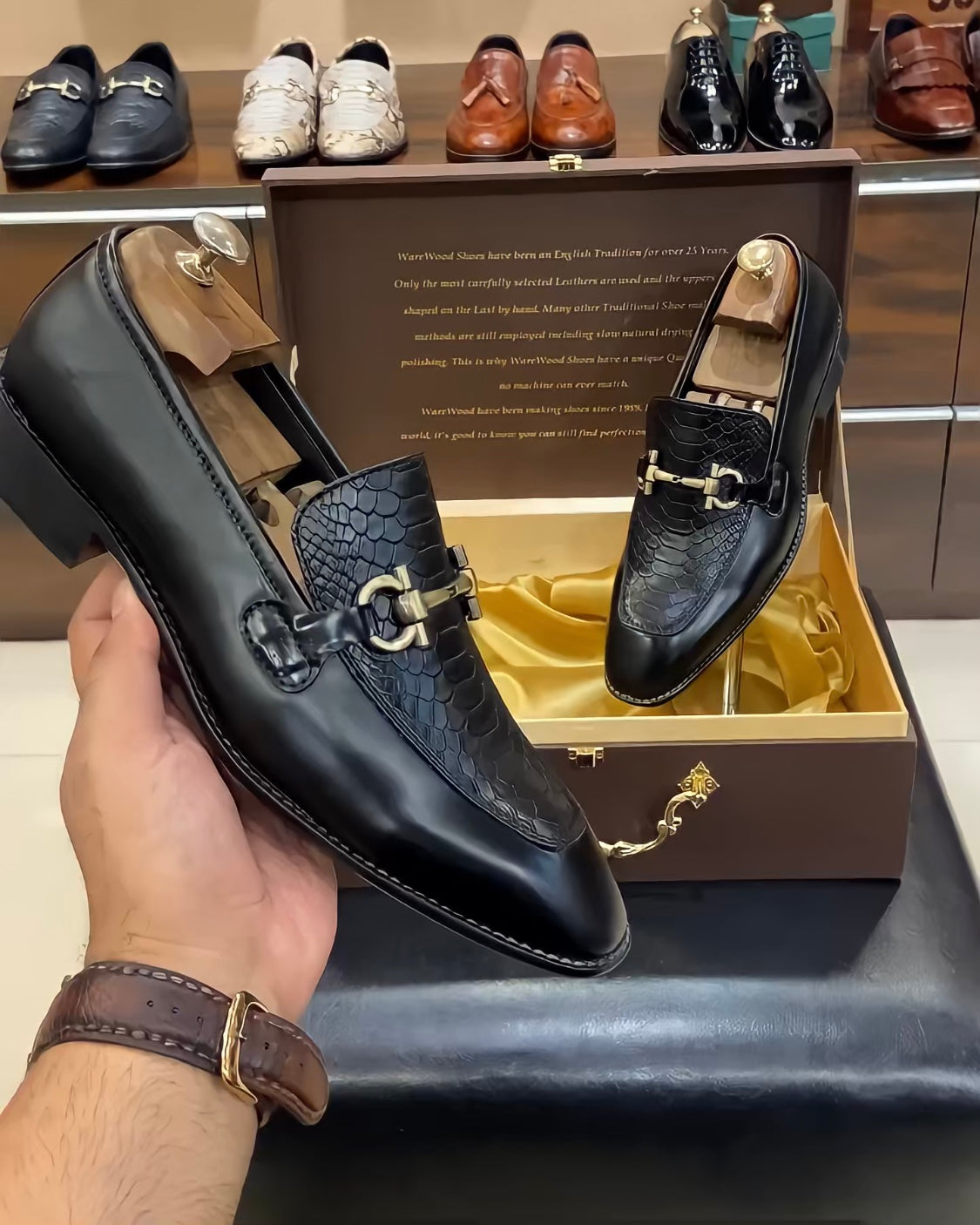 Black Matt Finish Cobra Scaled Moccasins