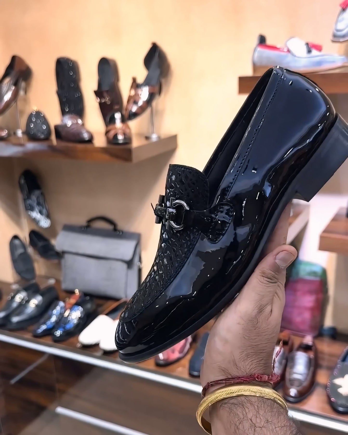 Signature Snake Foil Patent Spectator Moccasins