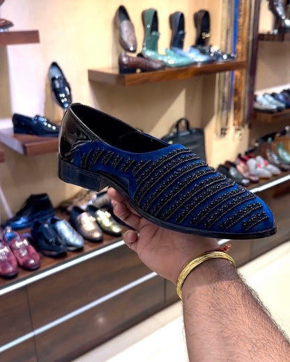 Cobalt Blue Hand-embroidered Spectator Peshawaris