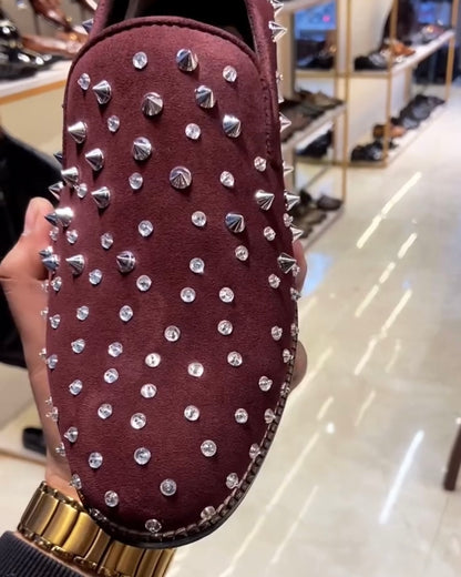 Burgundy Silver Studded Moccasins