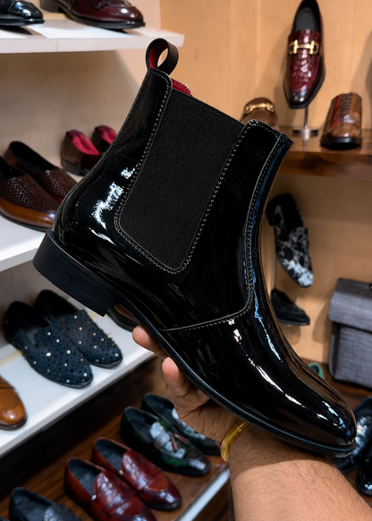 Black Patent Leather Chelsea Boots