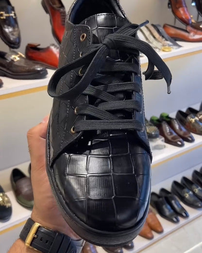 Charcoal Black Croc Scaled Sneakers