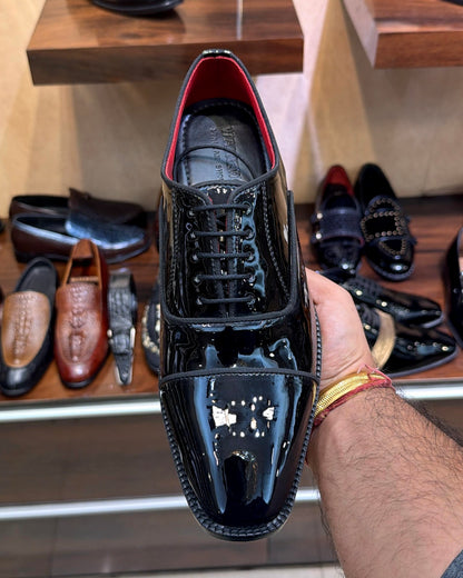 Black Patent Leather Cap Toe Oxfords with Red Bottom Sole