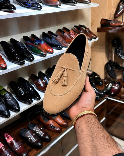 Beige Suede Tassel Loafers