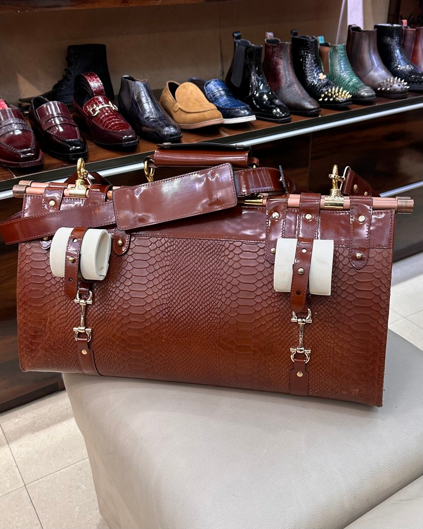 Brown Cobra Scaled Duffel Bag