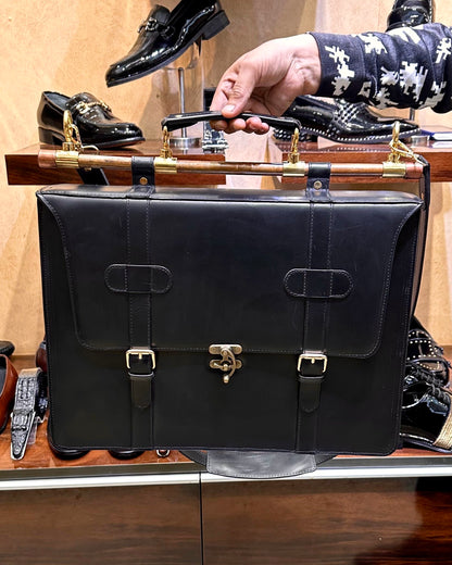 Signature Black Laptop Bag with Brass Fittings