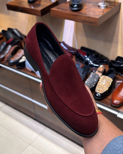 Burgundy Suede Belgian Loafers