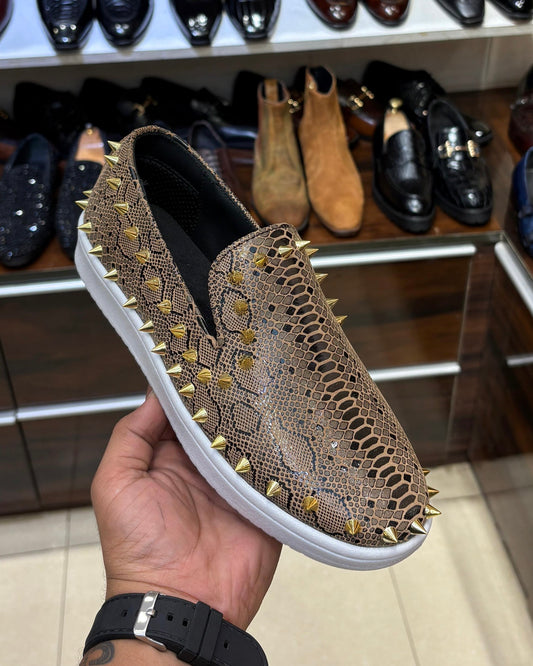 Exotic Desert Snake Scaled Studded Sneakers