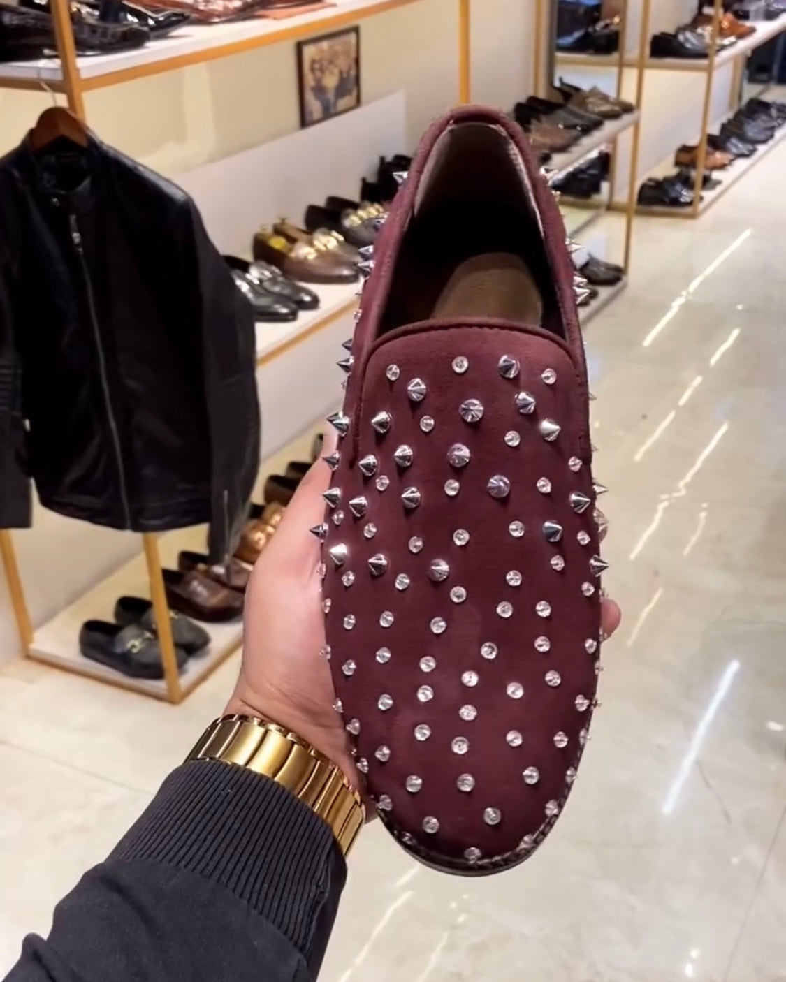 Burgundy Silver Studded Moccasins