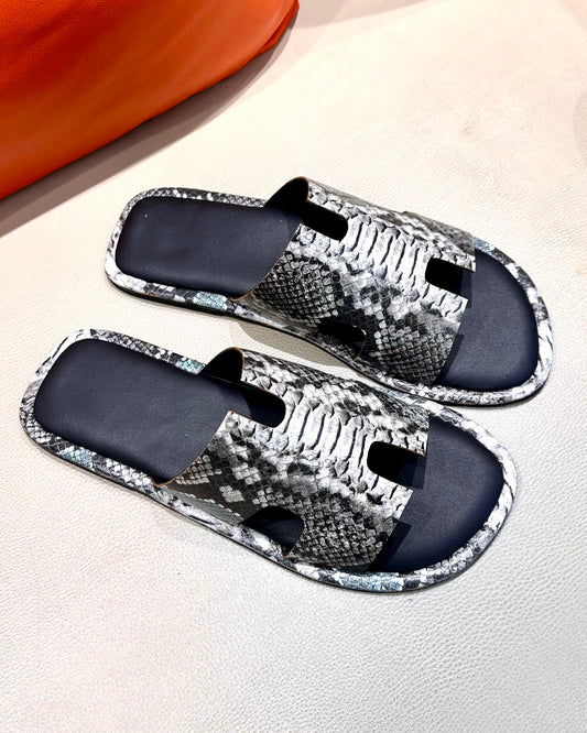 Exotic White And Black Python Scaled Slides