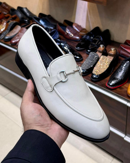 Off-white Full Grain Leather Silver Horsebit Loafers