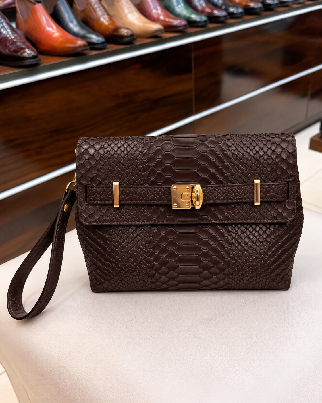 Dark Brown Cobra Scaled Cross Body Bag