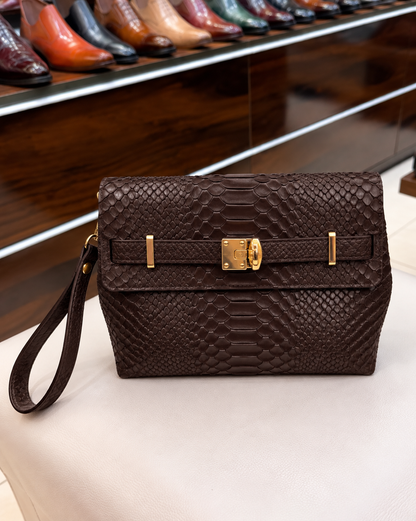 Dark Brown Cobra Scaled Cross Body Bag