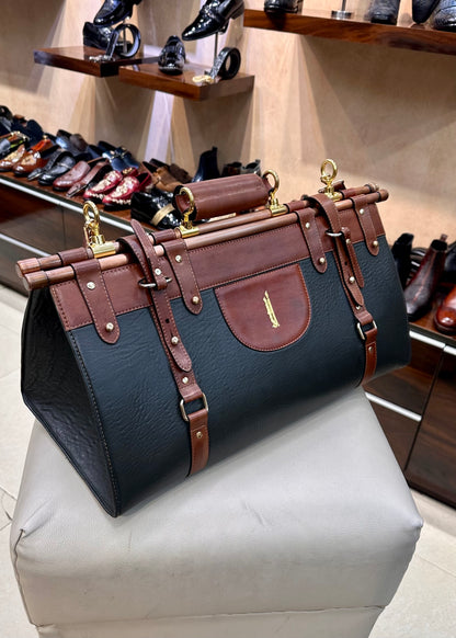 Custom Handmade Two-tone Italian Leather Duffel Bag