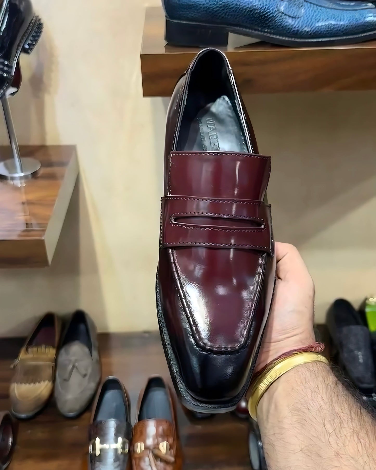 Two-tone Mirror Gloss Burgundy Penny Loafers