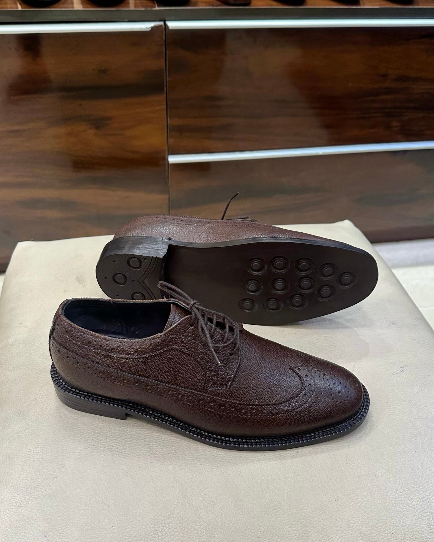 Classic Brown Longwing Derby Shoes with Dainite Sole