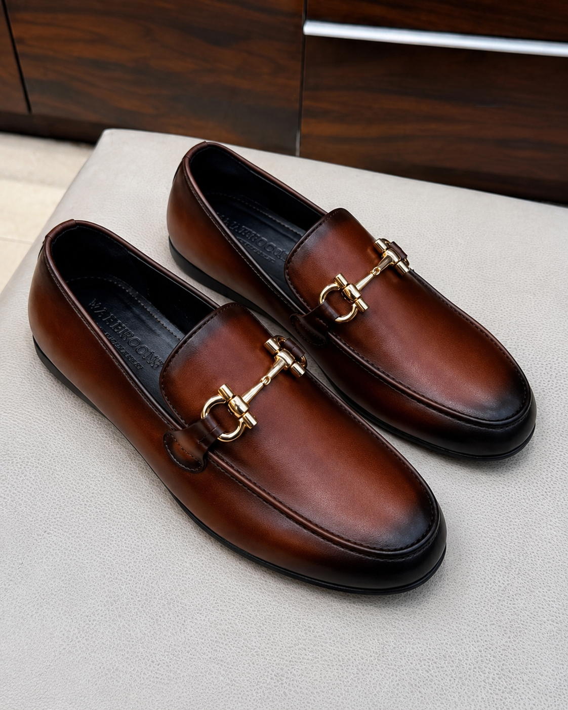 Burnished Cognac Horsebit Driving Loafers