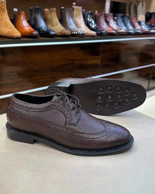 Classic Brown Longwing Derby Shoes with Dainite Sole