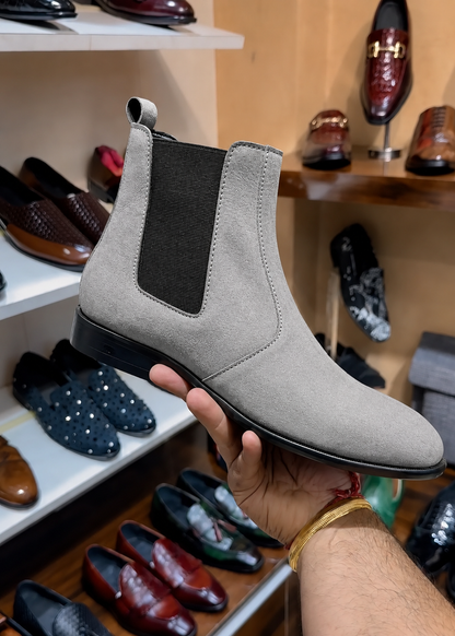 Grey Suede Chelsea Boots