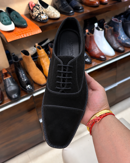 Black Suede Cap Toe Oxfords