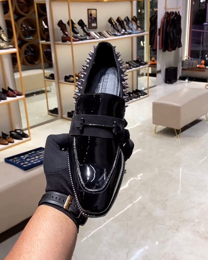 Luxe Edition Black Studded Moccasins with Red Bottoms