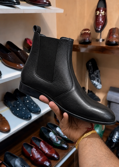 Black Full Grain Leather Chelsea Boots