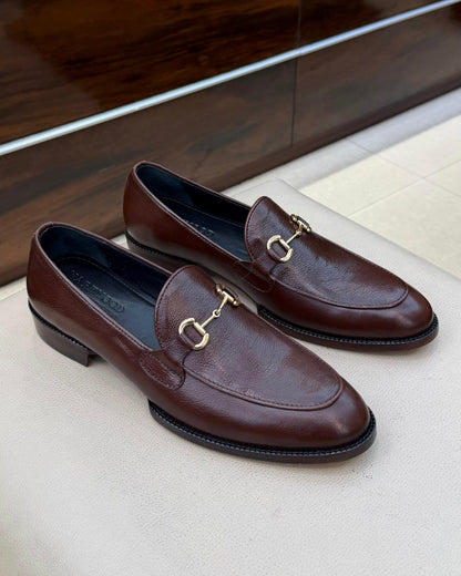 Brown Full Grain Leather Horsebit Loafers with 270 Degree Welted Sole