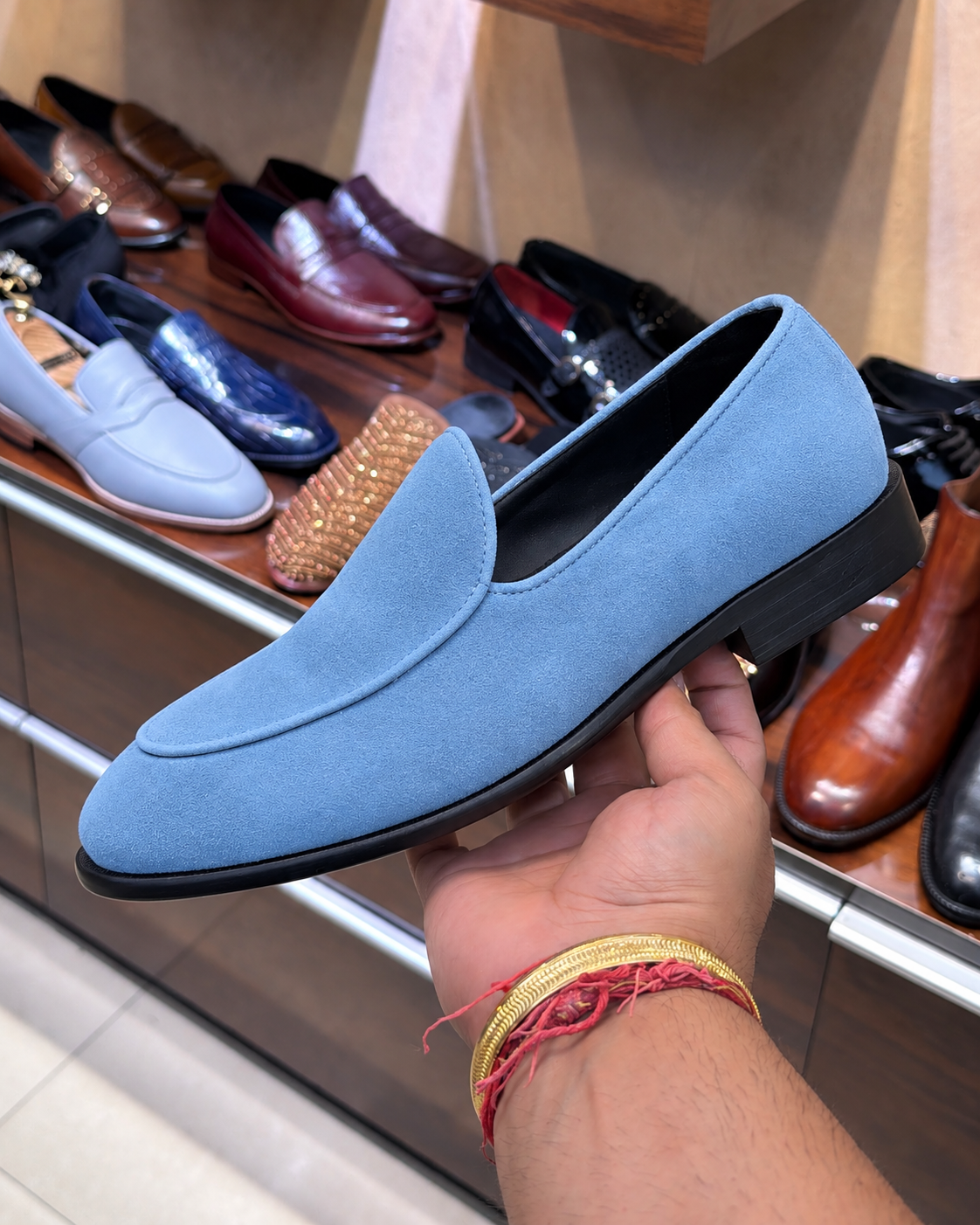 Light Blue Suede Belgian Loafers