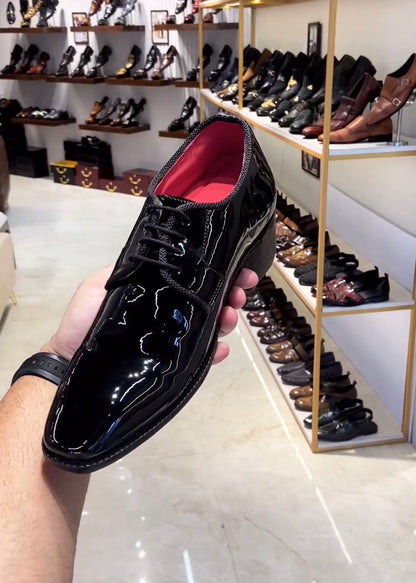 Patent Tuxedo Derbies with Red Interior and Red Bottoms
