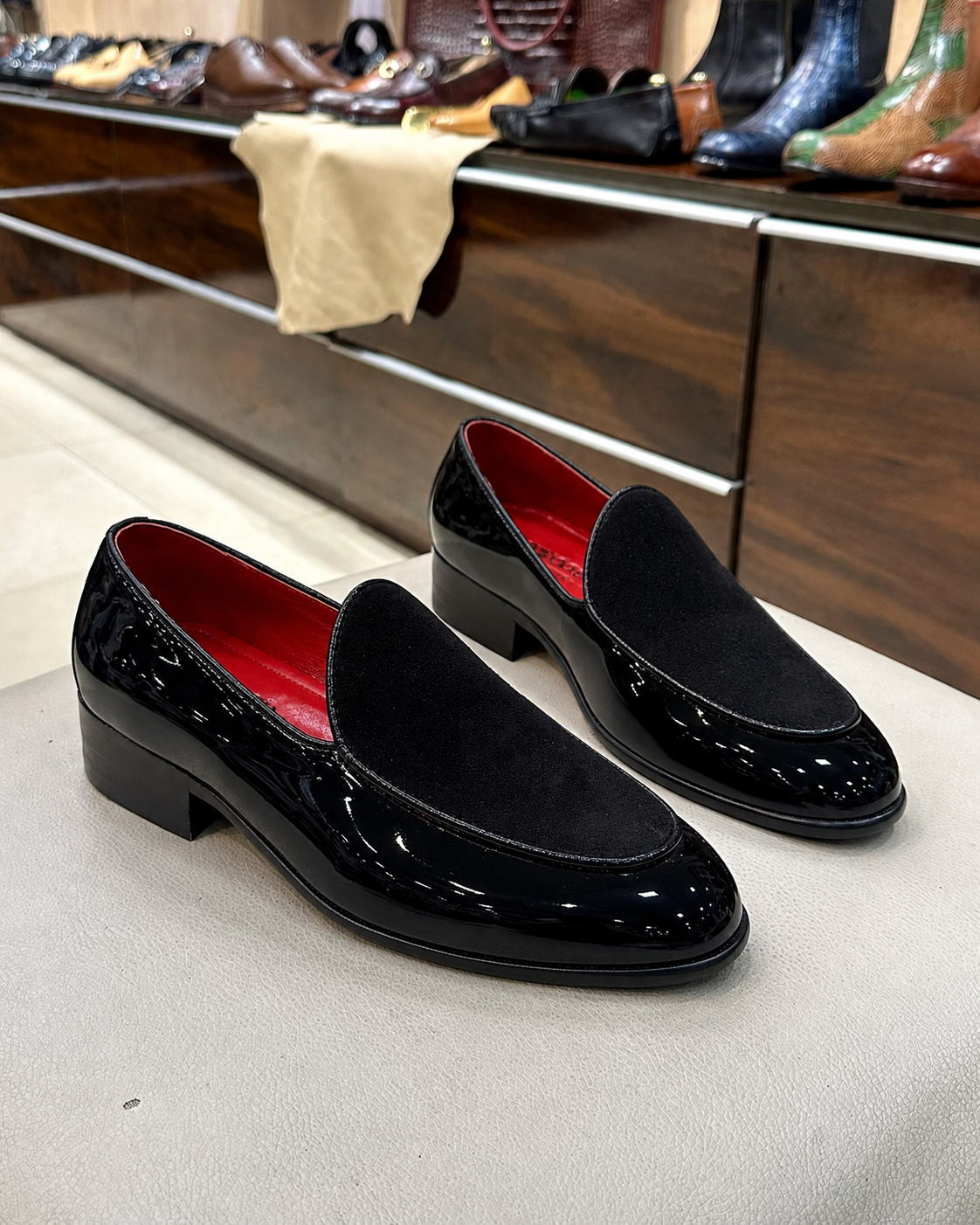 Black Patent Leather And Black Suede Belgian Loafers
