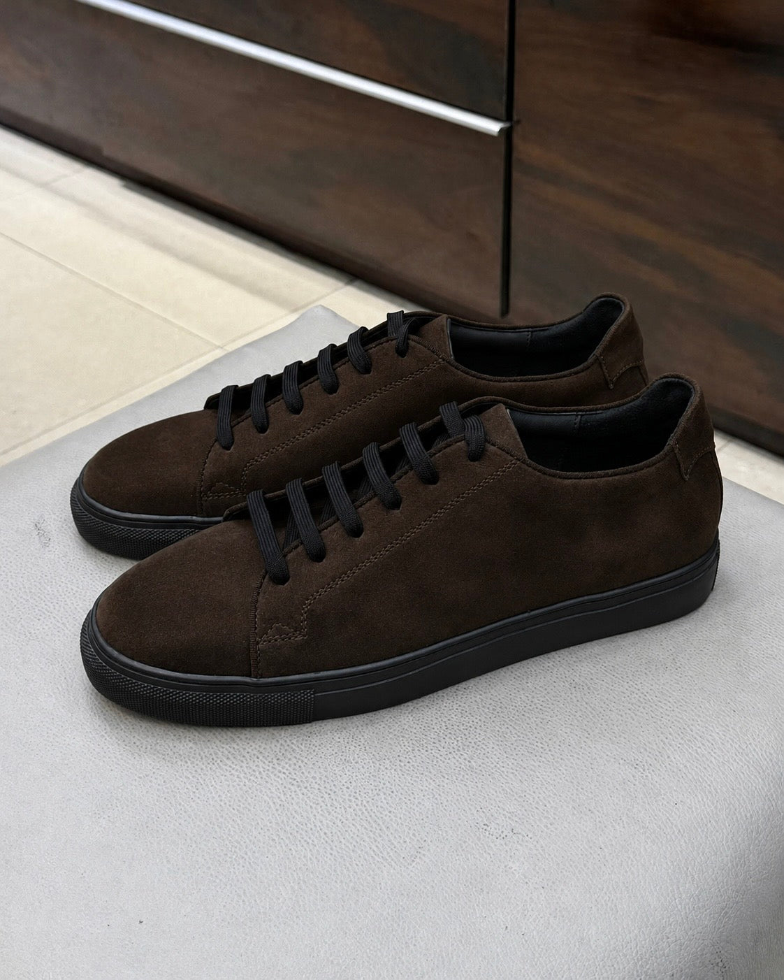Dark Brown Suede Low-top Sneakers