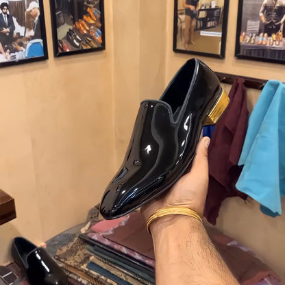 Black Patent Gold Heel Red Bottom Moccasins – Warewood Shoemakers