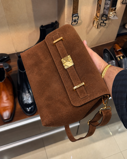 Tobacco Suede Cross Body Bag
