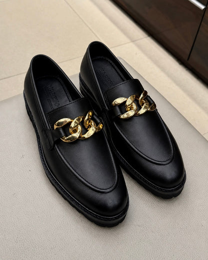 Black Chunky Loafers With Chain
