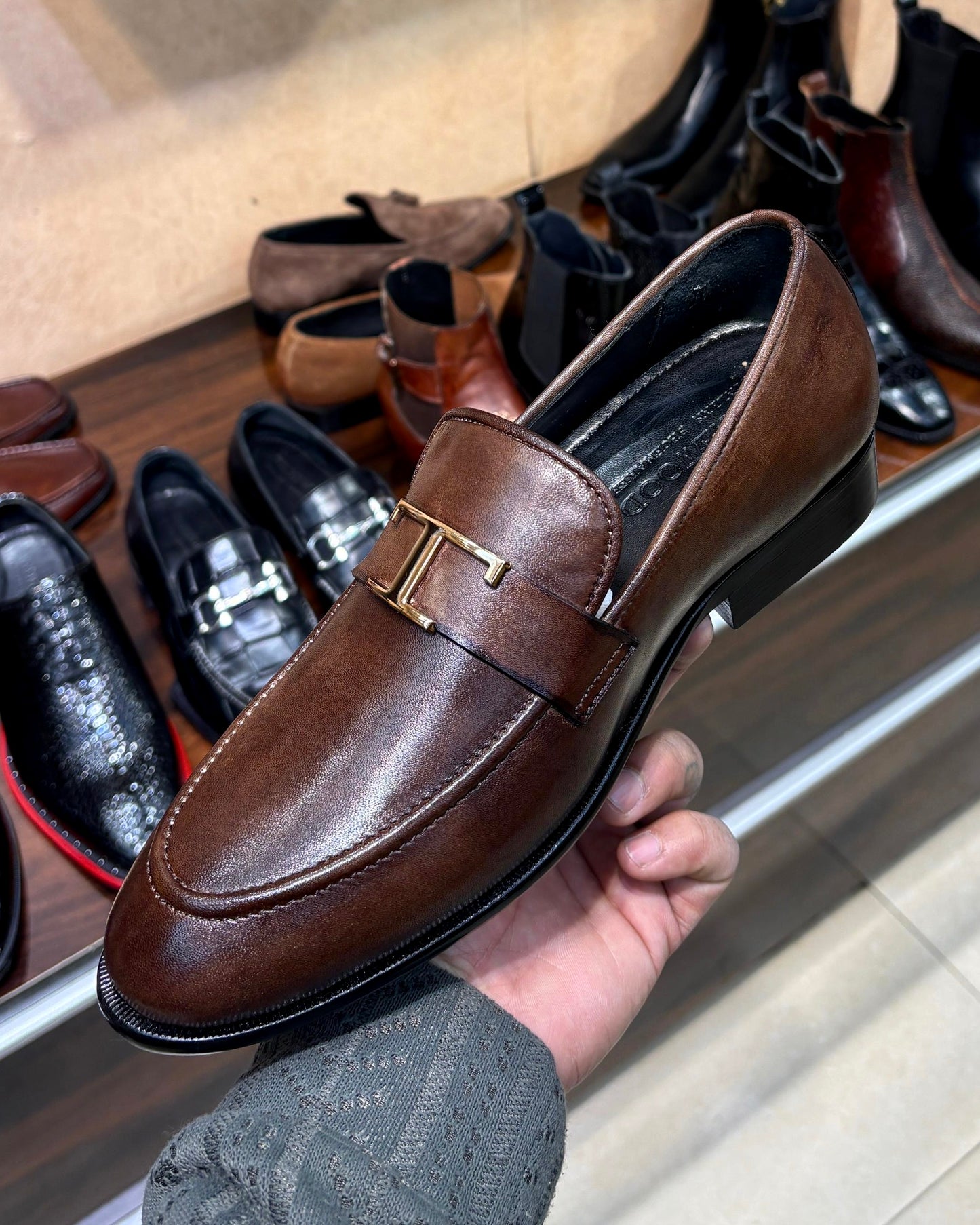 Brown Gold T-Bit Loafers