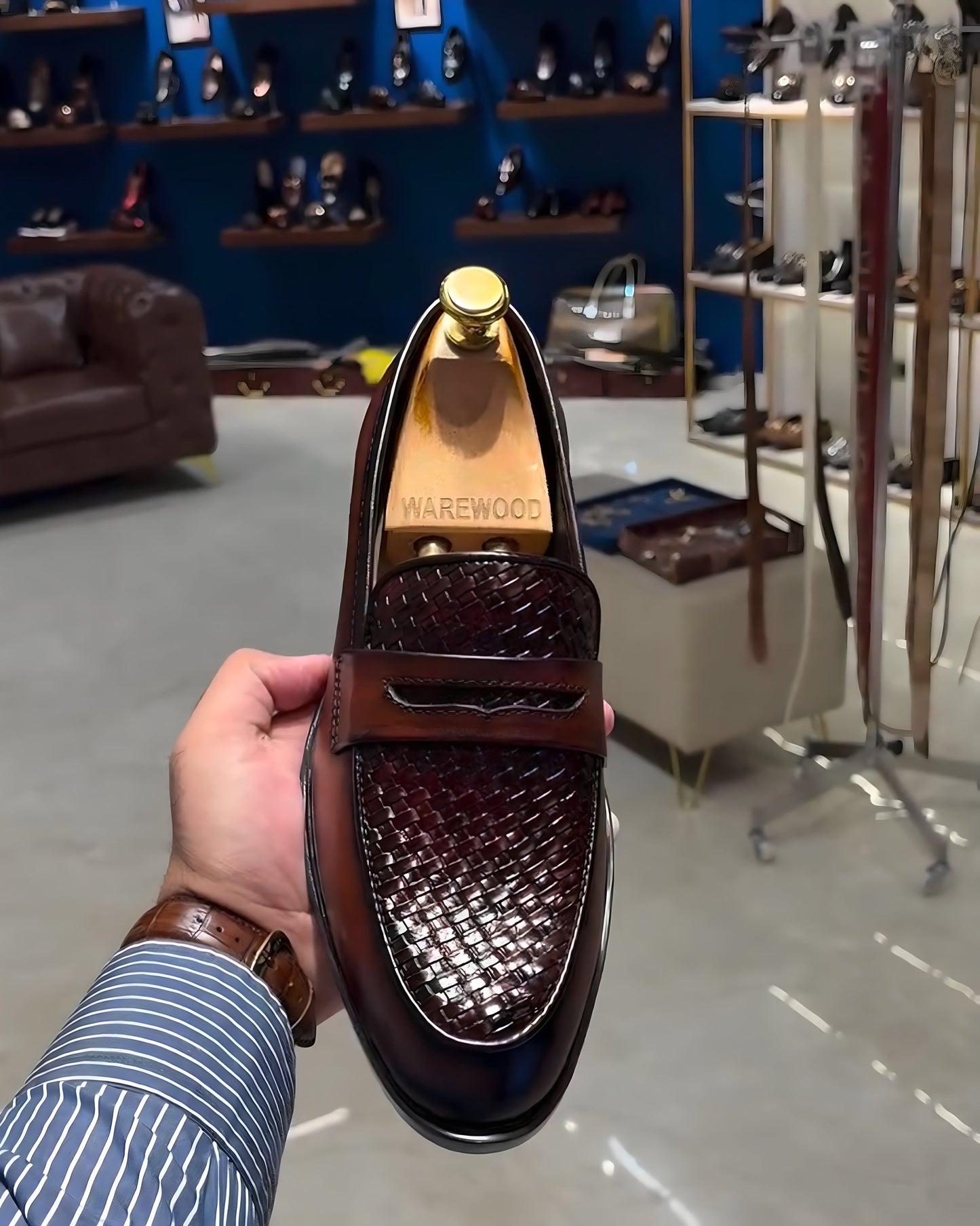 Brown Smokey Finish Braided Penny Moccasins