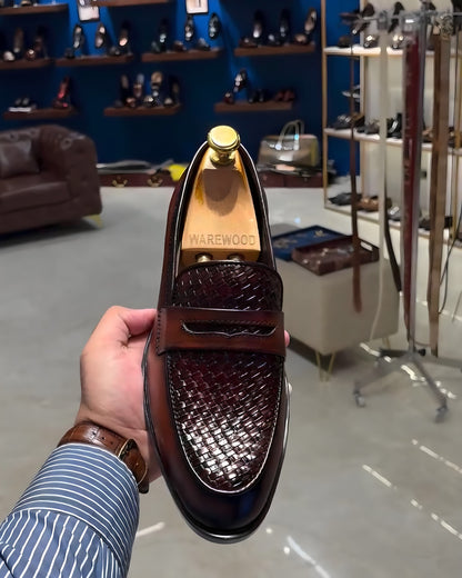 Brown Smokey Finish Braided Penny Moccasins