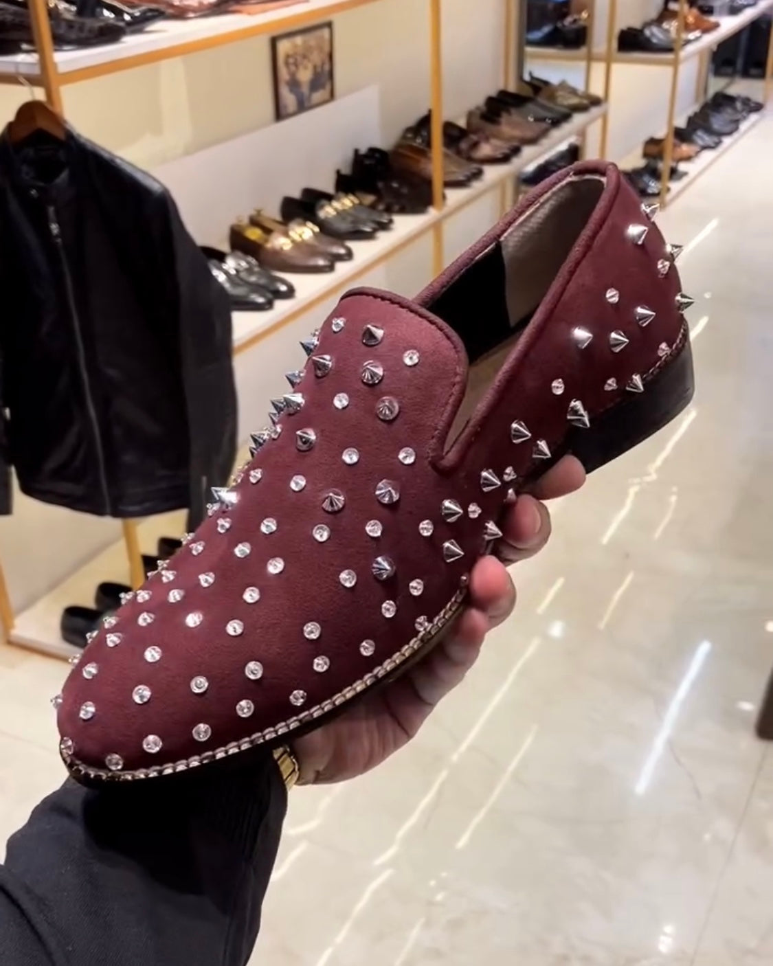 Burgundy Silver Studded Moccasins