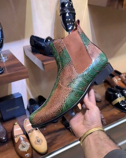 Exotic Ostrich Leg Scaled Zip Boots