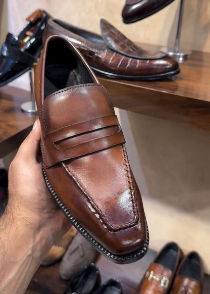 Tan Patina Italian Crust Penny Loafers