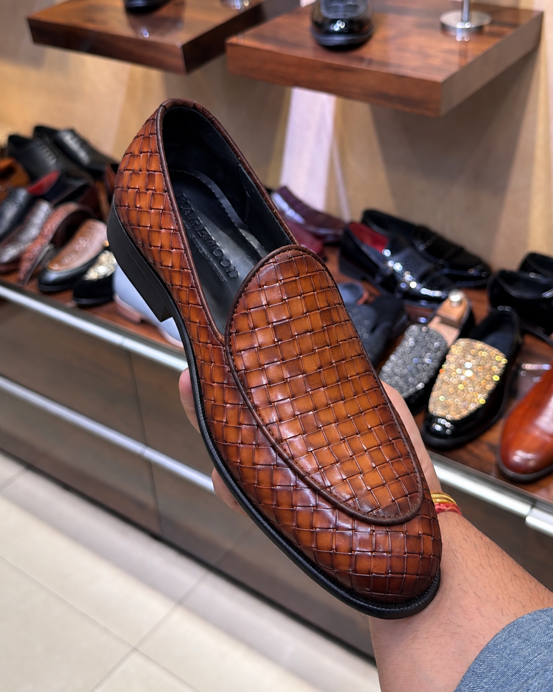 Burnished Tan Hand-woven Leather Belgian Loafers